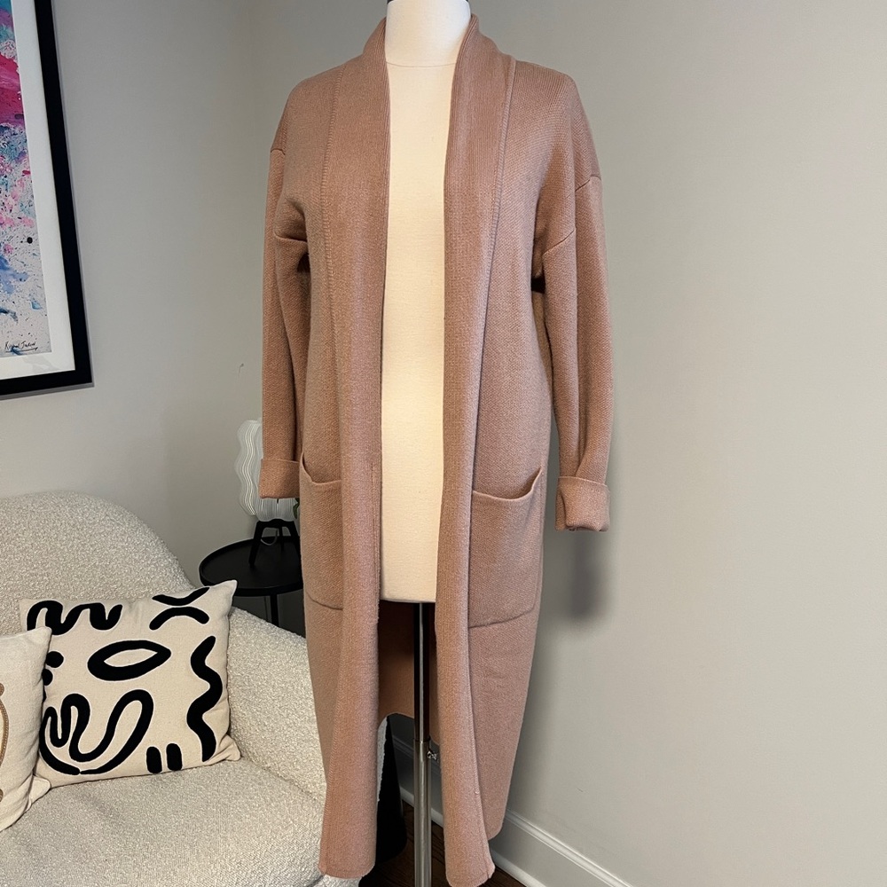 Luxurious Long Oversized Open-Front Cardigan/Sweater, Camel color, Size Small